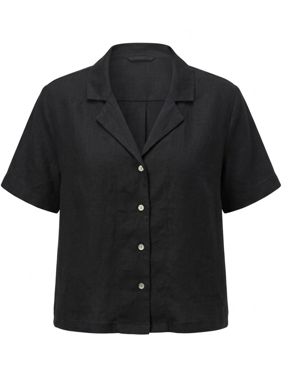 Quince Black Short-Sleeve Button Down Shirt European Linen 1X